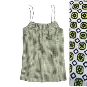 J.Crew ** Silky Neon Green Blue Geometric Ruffle Top Camisole Tank Size0 C3543
